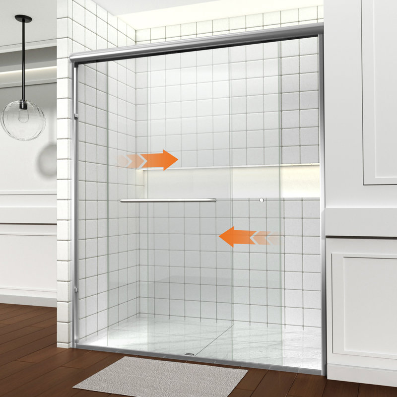 Porte de douche coulissante double semi-sans cadre l 56 "à H 72" x H 72 "avec revêtement facile à nettoyer, baignoire de dérivation à largeur réglable avec verre trempé 1/4", finition chrome
