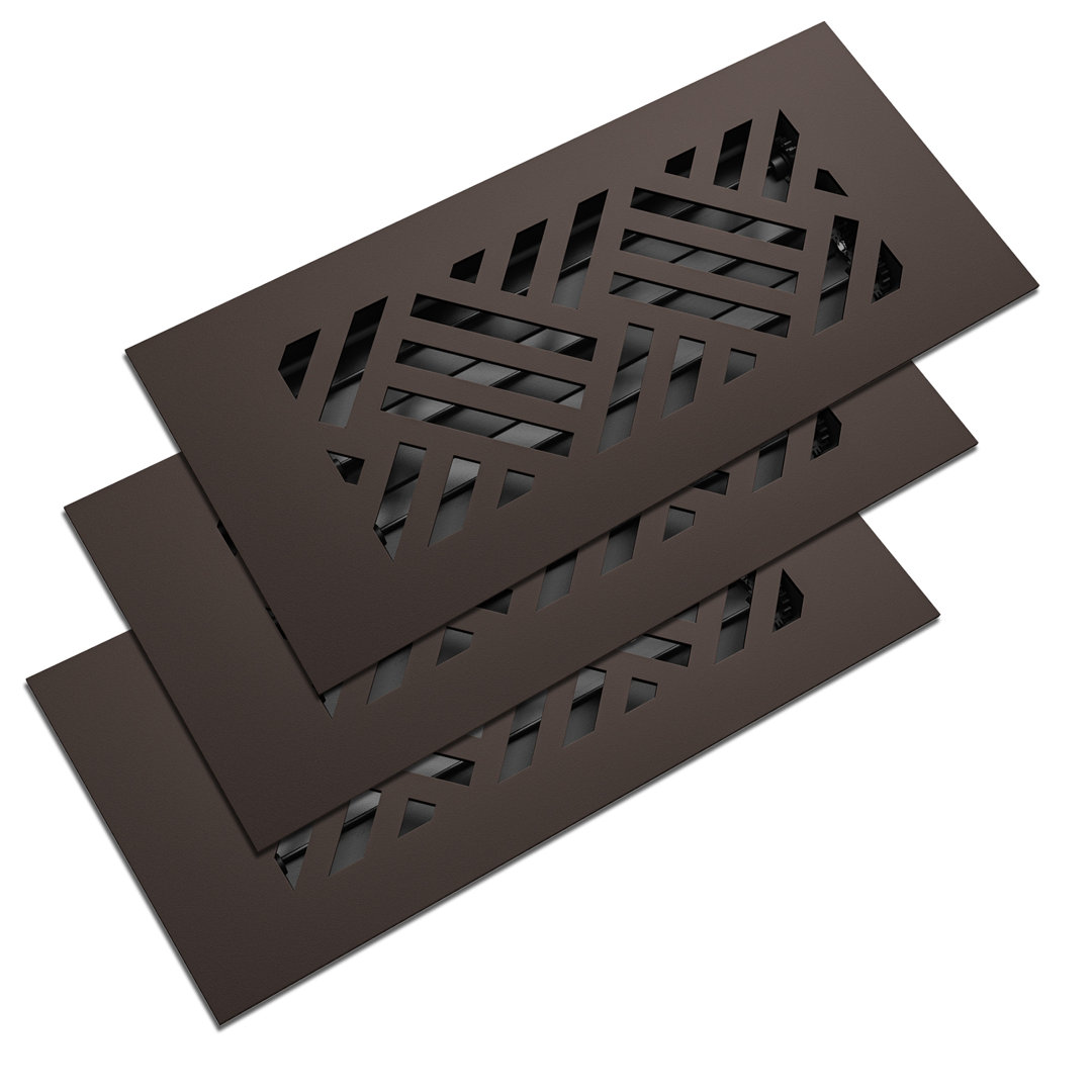 Reggio Register 4x10 (3-Pack) Low-Profile Steel Floor Vent Cover - Diagonal Pattern - With Louver Reggio Register 