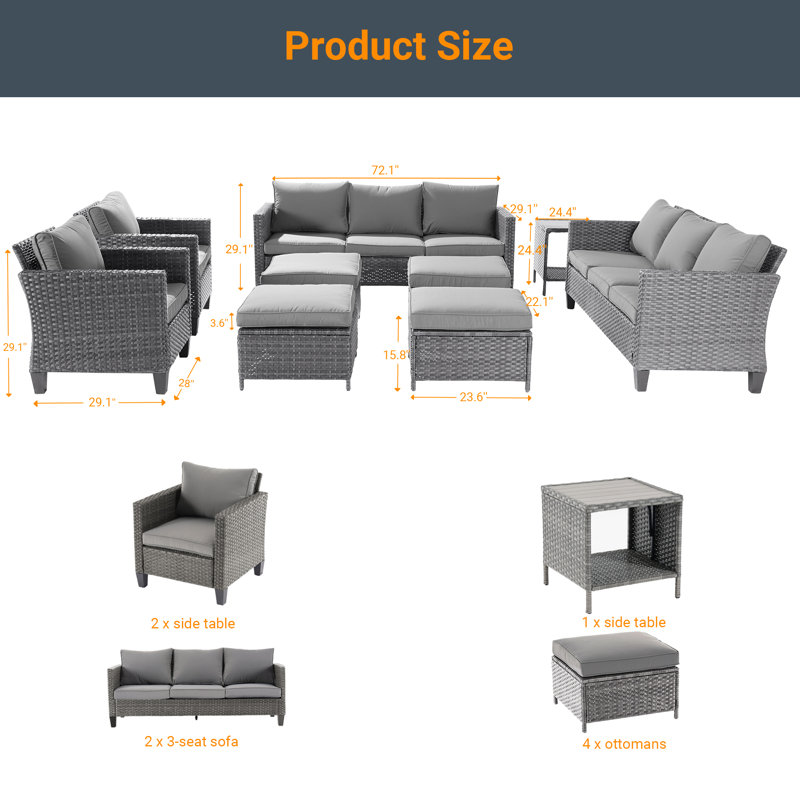 Asharee 8 - Person Patio Conversation Set with Cushions, Gray