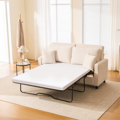Canapé-lit, canapé-lit avec matelas, canapé-lit modulaire à 2 places de 74 po, canapé-lit moderne convertible en lin, mobilier de salon pour petits espaces, appartement, studio, beige