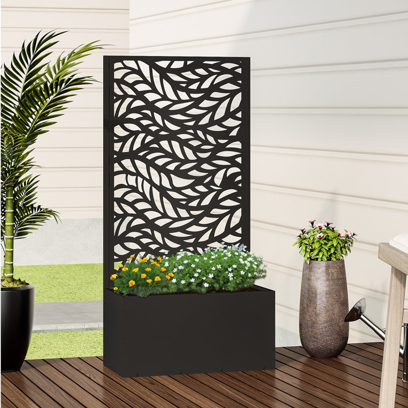 Outdoor Metal Rectangular Individual Planter Box with Trellis for Climbing Plants, 47" H x 24" W x 11" D