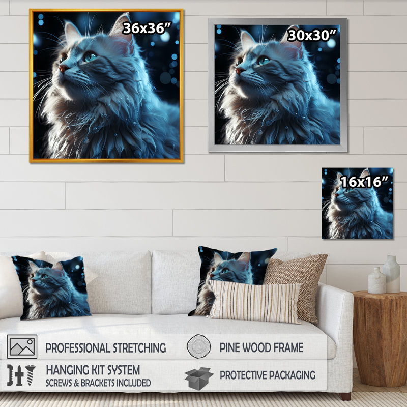 «Nebelung Cat Nightfall Portrait», reproduction sur toile, Cadre simple noir, H 36 po x l 36 po x P 1,5 po