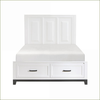 Grand lit plateforme en bois avec tiroirs de rangement - Blanc, aucun sommier nécessaire pour la chambre à coucher