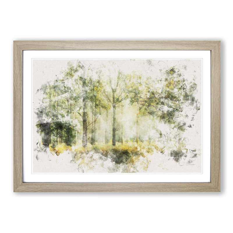 View Of The Forest In The Spring Watercolour - Print, Oak, 33cm H x 45cm W x 2cm D