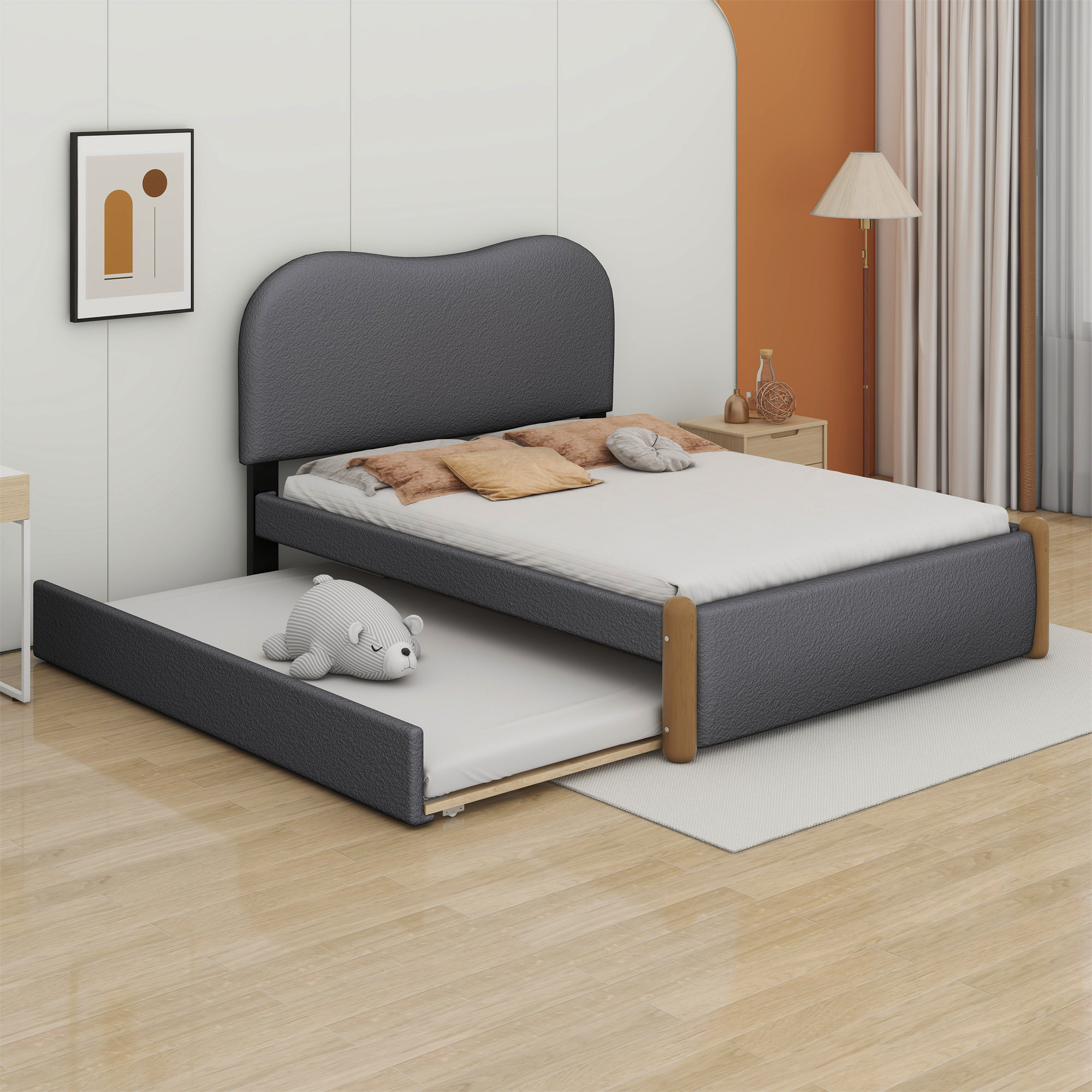 Latitude Run® Full Size Upholstered Platform Bed With Wood Supporting ...