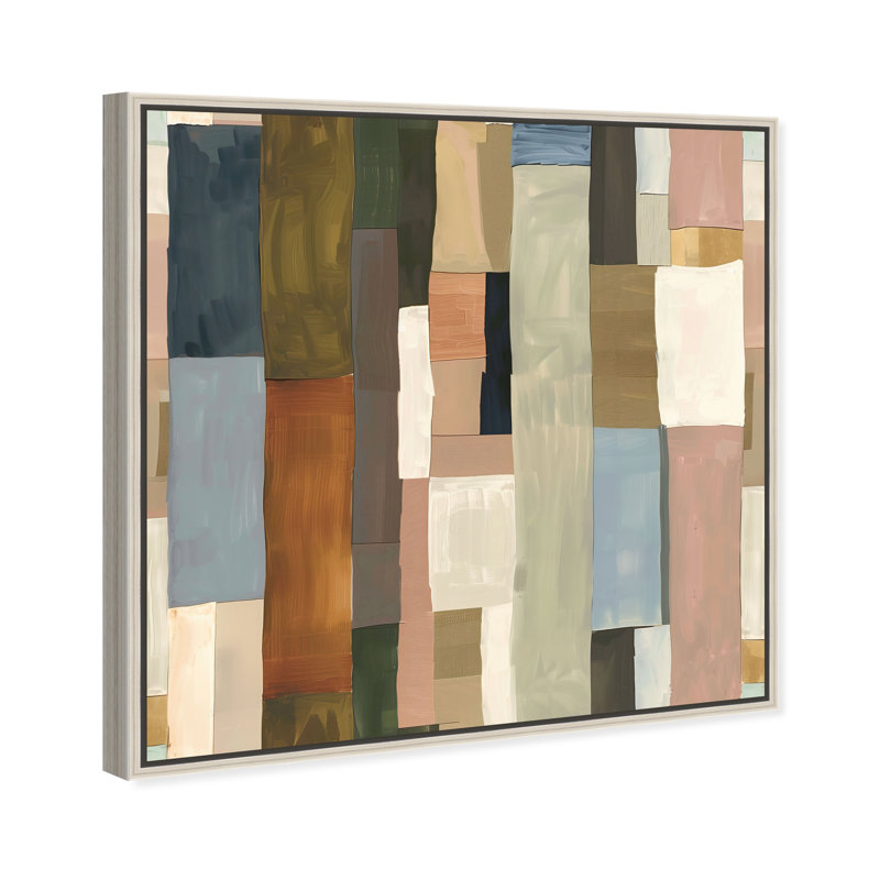 Beige Blocks II Canvas Abstract Print by Oliver Gal, Black Frame, 12 x 12, Silver Frame, 17"H x 17"W