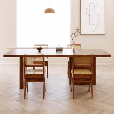 Brown Rectangular Solid Wood Sled Dining Table