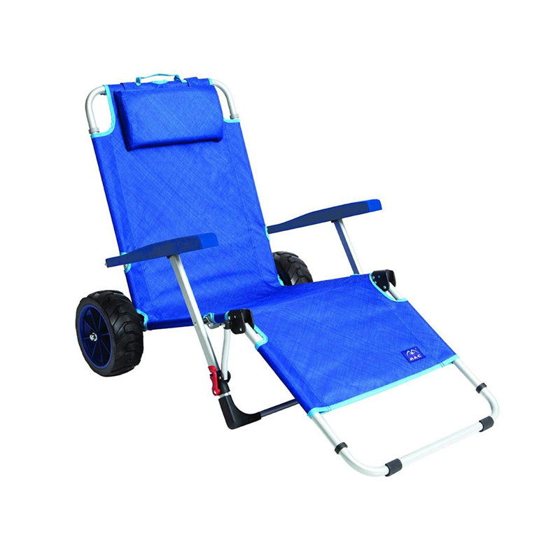 Mac Sport 2-In-1 Beach Day Folding Lounger Chair & Wagon Cart W/ Lock, Blue