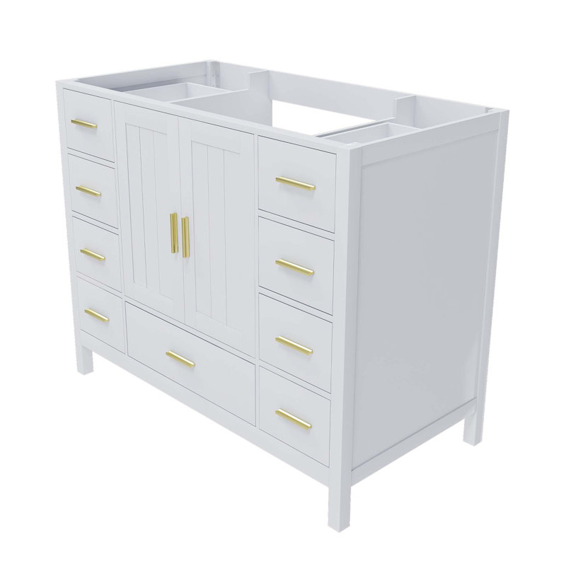 Base de meuble-lavabo avec portes à fermeture en douceur et tiroirs lisses, Blanc