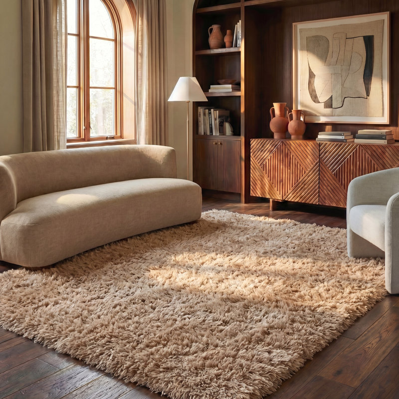 Etelvina Shag Hand Tufted Performance Solid Color Rug, Rectangle 7'6" x 9'6"