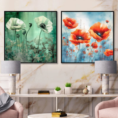 Ensemble de 2 coquelicots rétro - collage carré floral