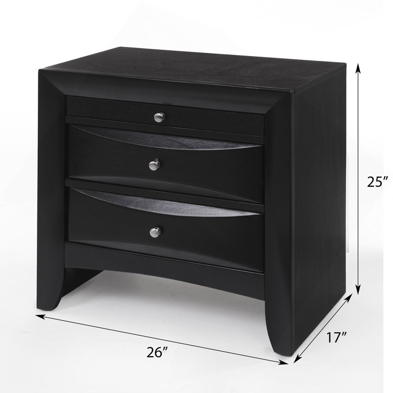 Table de chevet noire à 2 tiroirs avec plateau