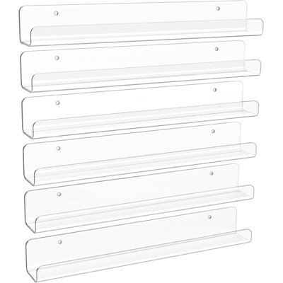 6 Pack Clear Acrylic Floating Shelves For Wall, Nursery Bookshelves For Kids, Vinyl Record Display, Magazine Rack, Picture Ledge Shelf, Durable And Versatile Wall Organizer