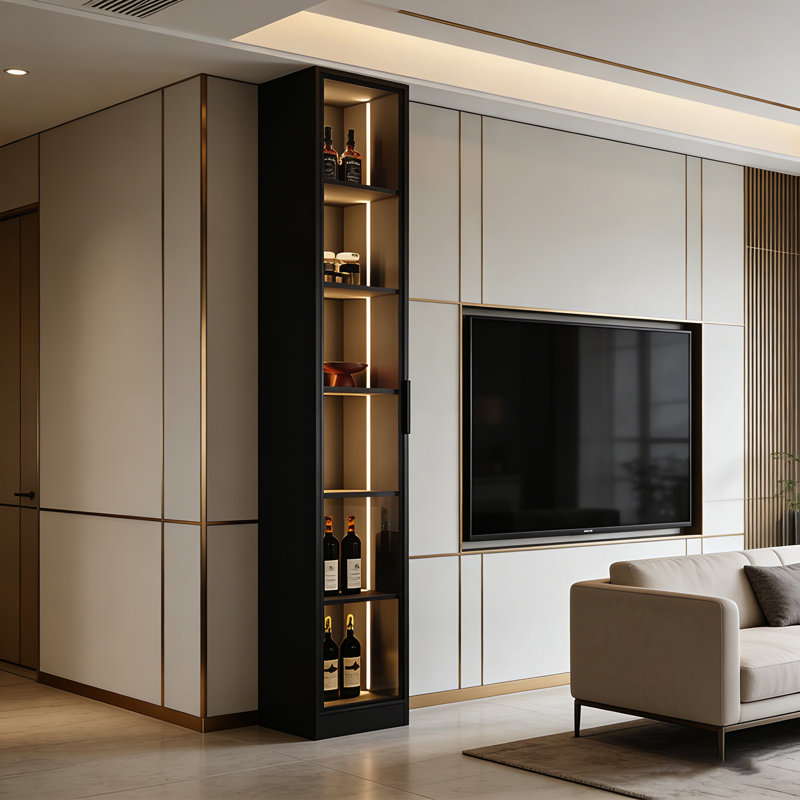 Armoire à vin 15,75 "avec porte vitrée de luxe moderne à une porte avec éclairage DEL et porte en verre trempé ultra-transparent ultra transparent