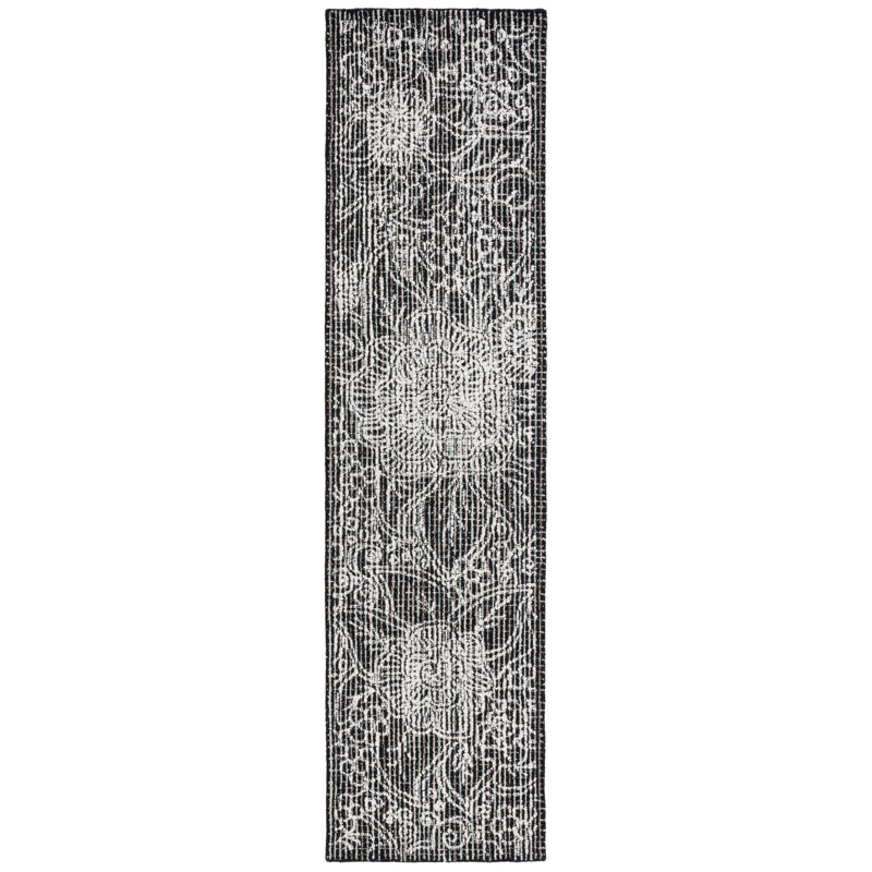 Chrishaunda Hand Tufted Wool Cotton Pet Floral Rug in Black/Ivory, Runner 2'3" x 9'