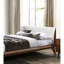 Lit double avec tête de lit à oreilles en tissu beige noyer, style Mid-Century moderne, plateforme en bois massif, angles coniques pour chambre à coucher-1486206666