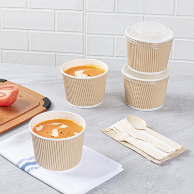 Restaurantware Paper Soup Containers, 18 Ounce Pack of 200 Round Ripple Wall Disposable Soup Bowls, Paper Soup Containers To Go for Hot and Cold Foods, Broth, Stews, Ice Creams