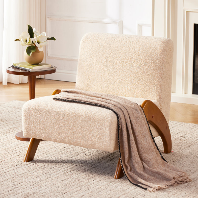 Chaise d'appoint rembourrée avec pieds en bois, Beige