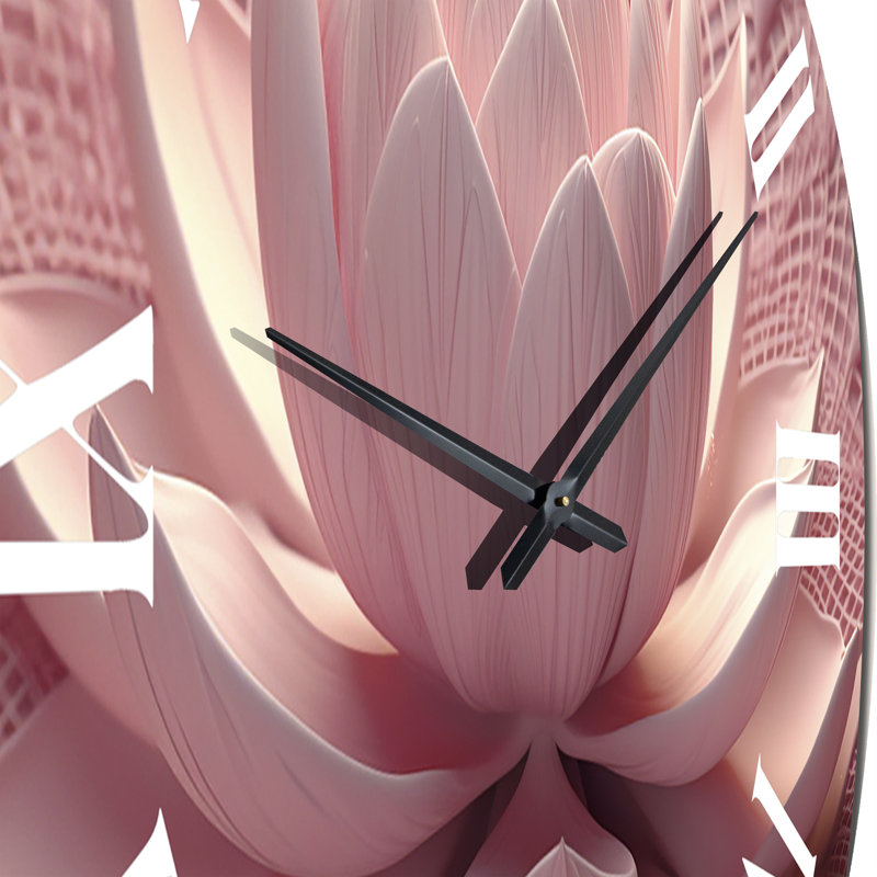 Blooming Delicate Pink Lotus II Metal Wall Clock, Extra Large