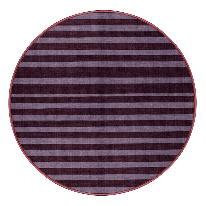 Tapis rouge à rayures horizontales lavable à la machine, Rond 8 pi