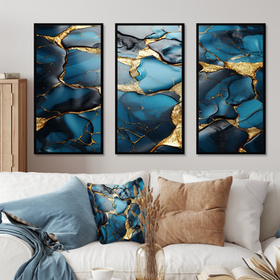 «Gold and Blue Marble Mosaic Agate II», reproduction d'art murale abstraite