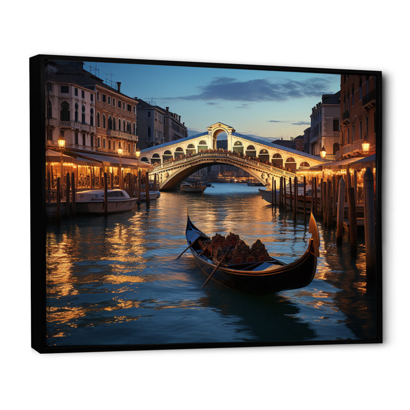 Italie, pont du Rialto Ponte II - Italie, art mural, Cadre flottant noir, H 34 po x l 44 po x P 1,5 po