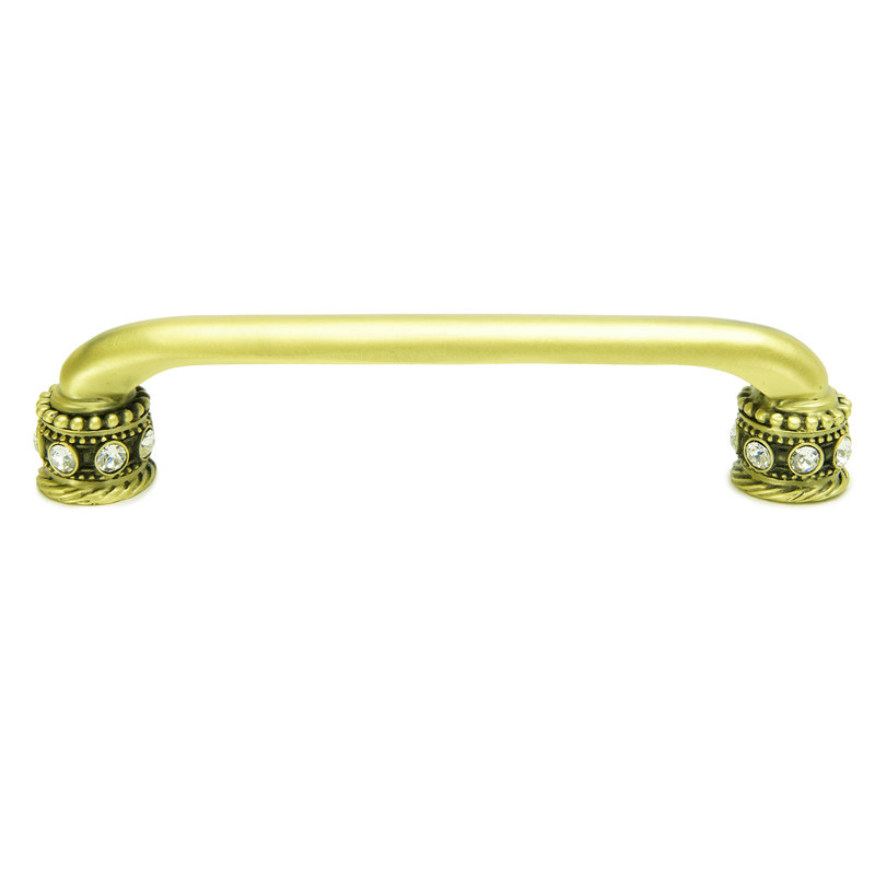 Cache 5 inch center to center pull with Swarovski Crystals & sleeves in finish Antique Brass, Antique Brass