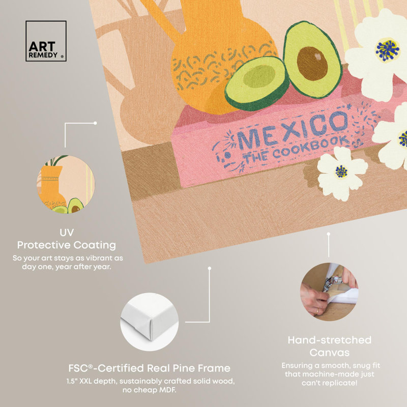 Mexico Cookbook and Avocado Canvas Print in Beige and Blue