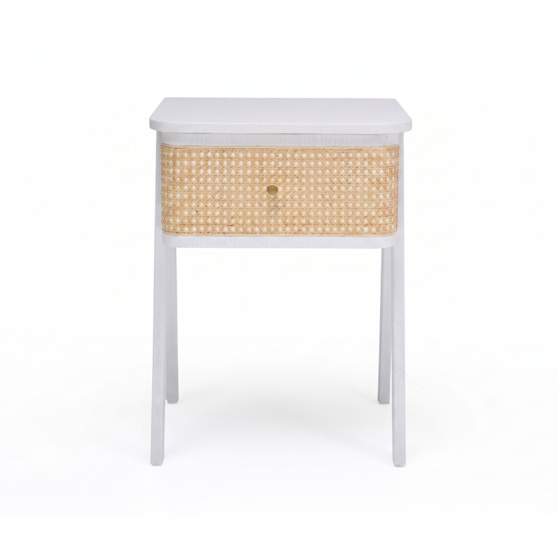 45 cm W Solid Wood Bedside Table, White