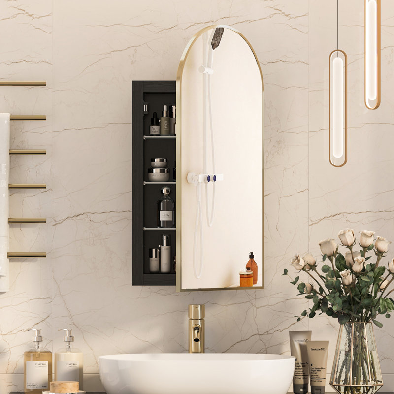 Arched Bathroom Medicine Cabinet With Mirror & Shelves,Right Open,Recessed, Brushed Gold, 31.5" H x 15.8" W x 4.5" D
