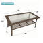 Table basse d'extérieur - Table basse en rotin de rotin avec plateau en verre trempé et table de rangement à 2 niveaux pour terrasse