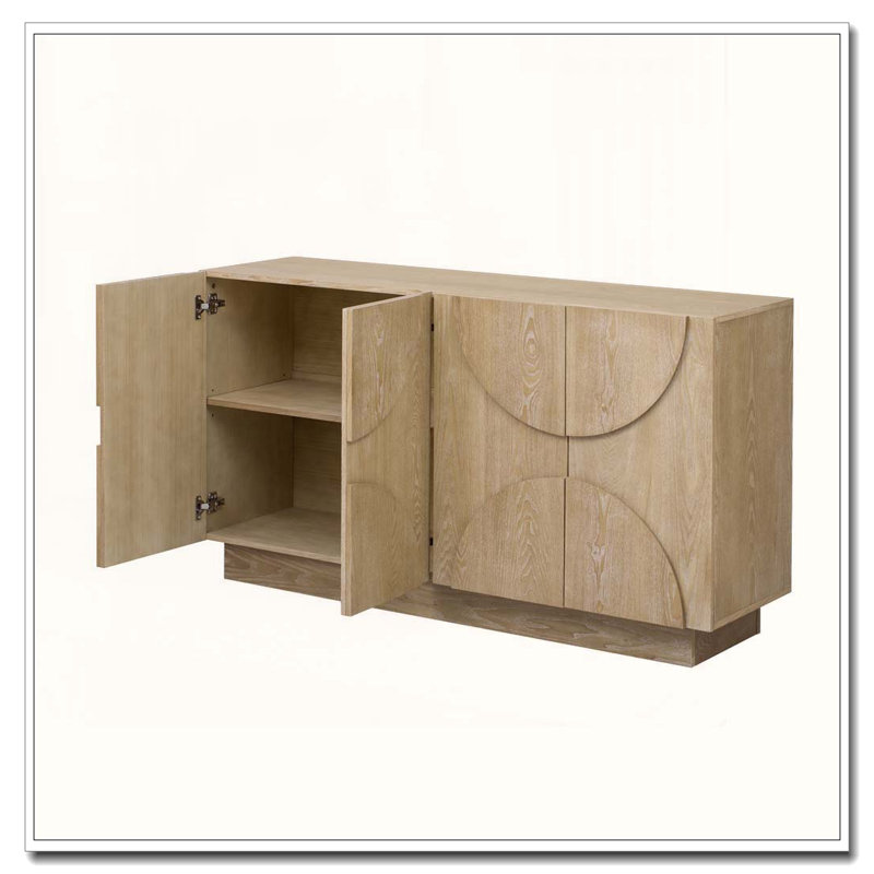 4-Door Sideboard with Semi-Circular Handles and Adjustable Shelves, Natural