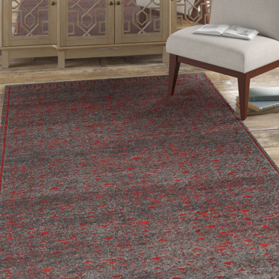 Donitra Authentic Hand-Woven Handmade Abstract Wool Indoor Red/Grey Rug