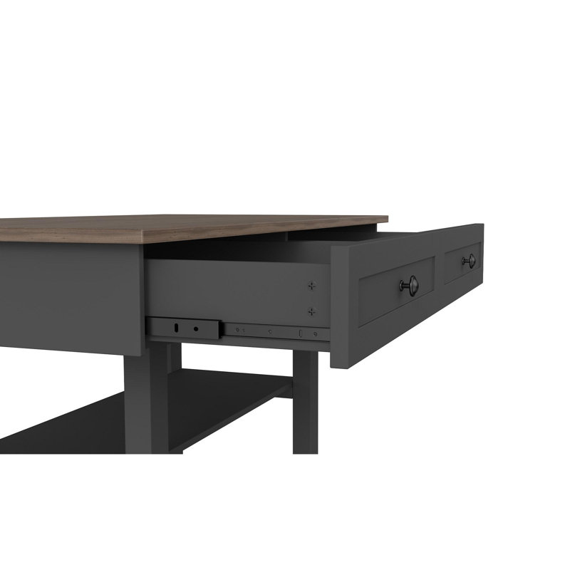 Elysium 52" Wood Console Table With Large Drawers And Open Shelves, Convertible Multi-Function Dining Table, Black