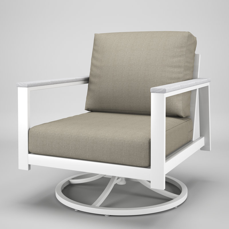 Chaise berçante d'extérieur en métal avec coussin Sunbrella Townsend, Palette colombe, Blanc