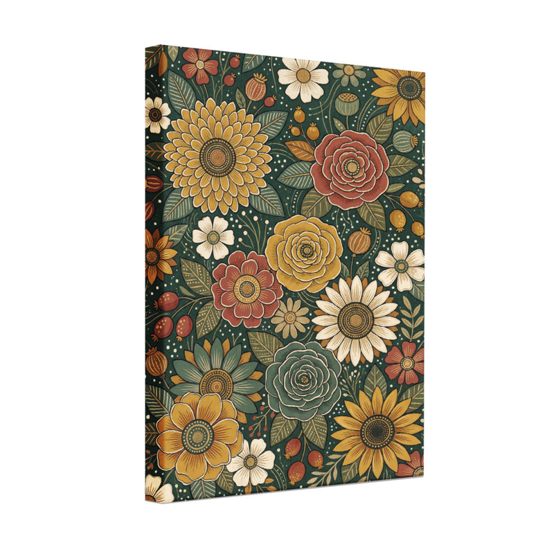 Motif floral de plantes et de fleurs aux couleurs vives et aux feuilles, H 36 po x l 24 po