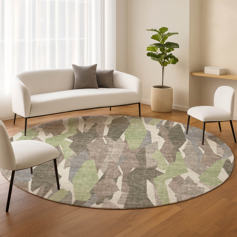Machine Washable Indoor/Outdoor Chantille ACN2329 Stripes Rug, Round 8'