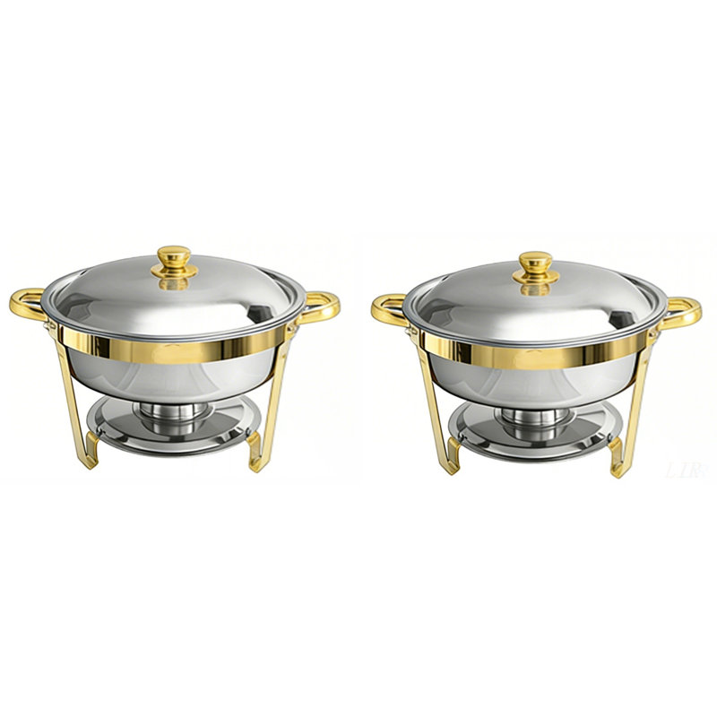 Round Stainless Steel Buffet Dishes for Home and Outdoor Catering, 2-Piece Set, Perfect for Parties and Gatherings