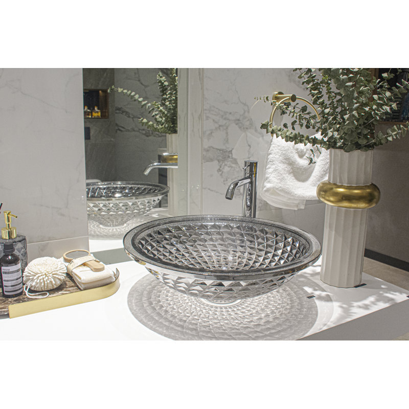 Selected 17.59'' Glass Oval Bathroom Sink, Smoky Gray