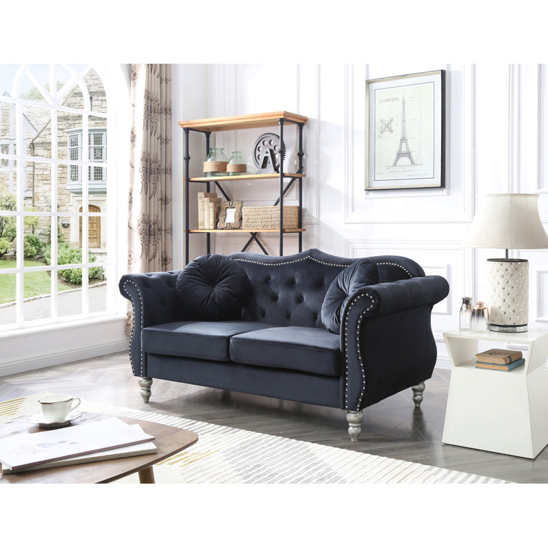 Cozy Transitional Flared Arm Loveseat, Black