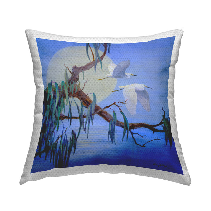 Coussin d'extérieur imprimé Stupell Industries Shining Moon & Birds Design par Floy Zittin