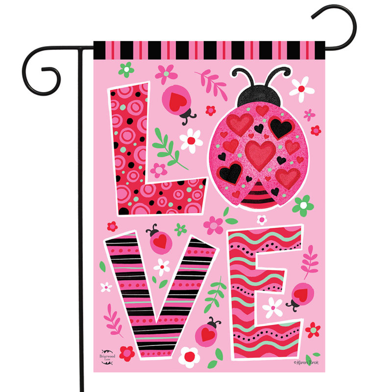 Coccinelle, amour, drapeau de jardin, Pink/Black