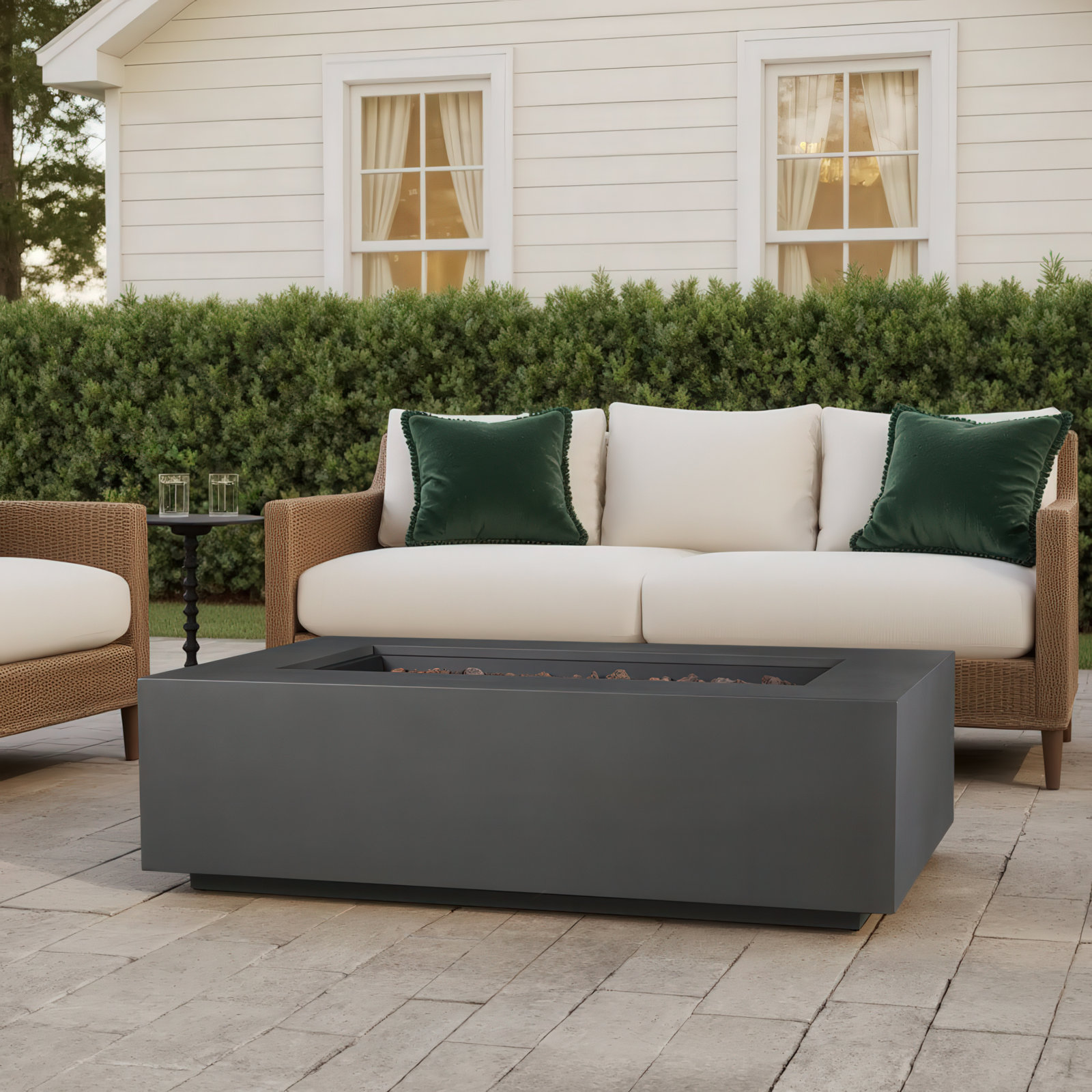 Aegean Fire Pit Table, Weathered Slate, 15" H x 50" W x 32" D