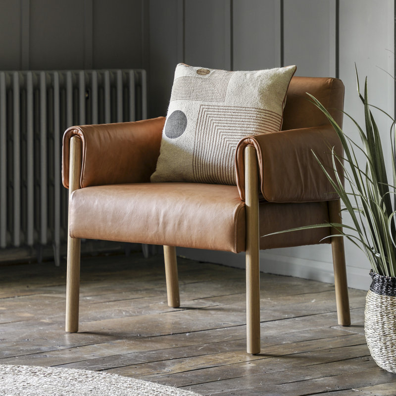 Anylia Upholstered Top Grain Leather Armchair