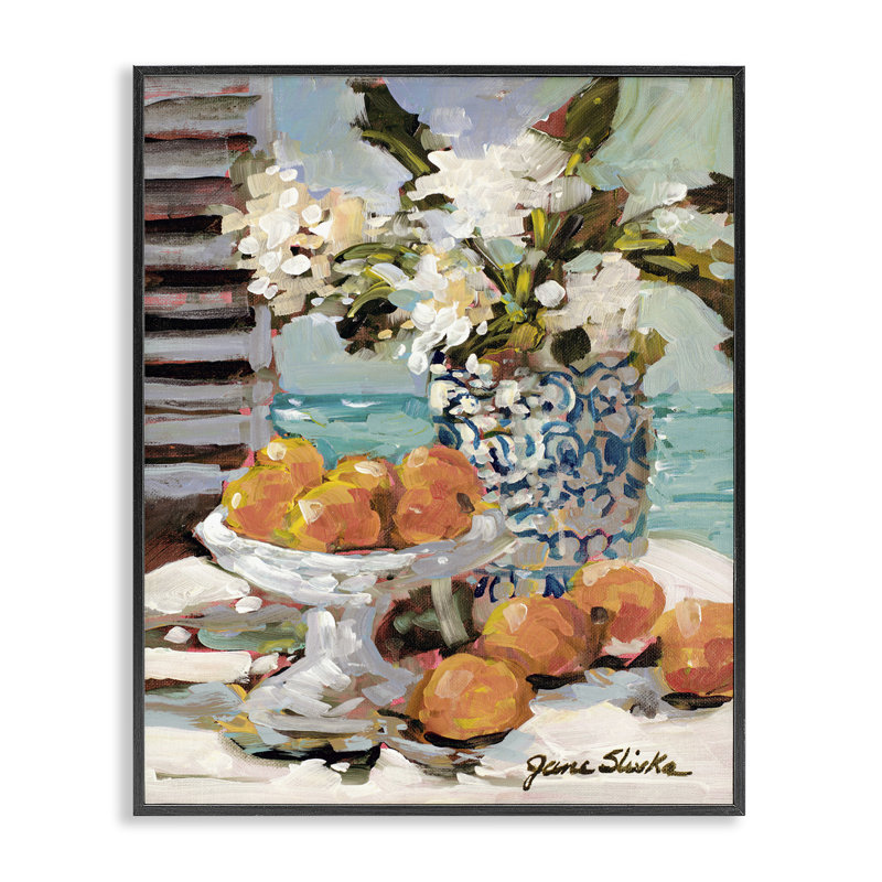 «Coastal Fruits Still Life» par Jane Slivka, Giclée encadrée noir minuit, H 14 po x l 11 po