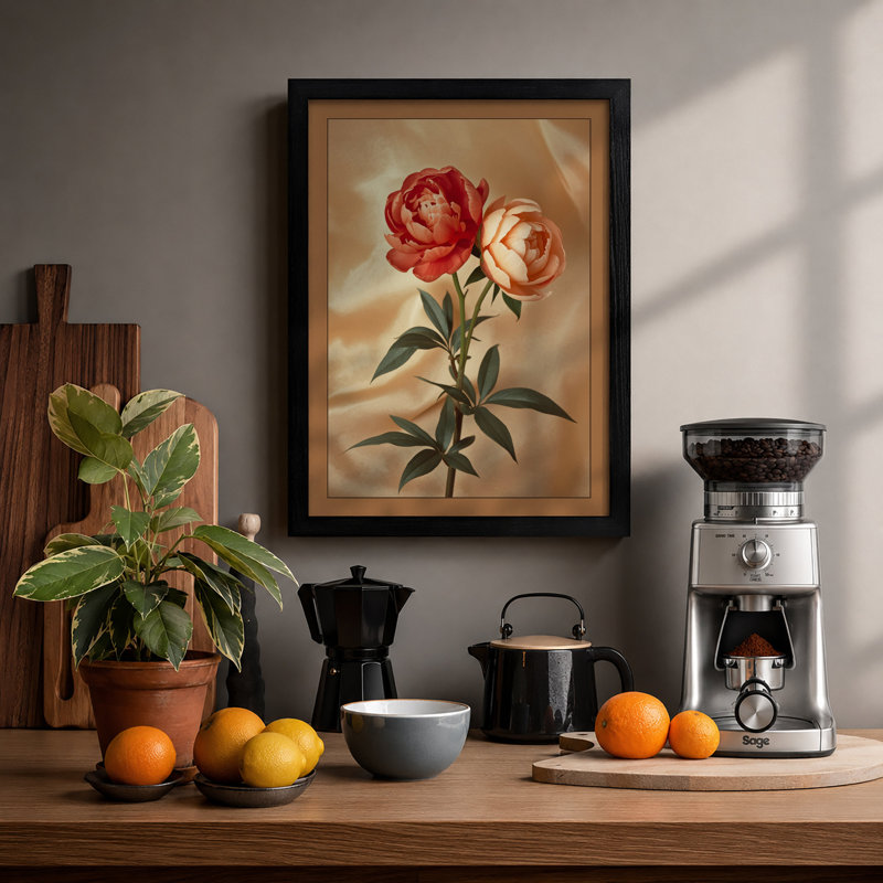 Peonies in Bloom Botanical - Framed Print, A1 - 84.1 x 59.4 cm, Black