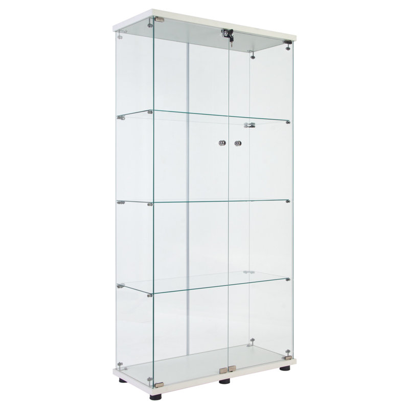 Grande vitrine en verre avec 4 tablettes et DEL, 12 options de couleurs, télécommande, H 64,99 po x l 31,39 po x l 14,66 po, verre trempé, côtés de vases en bois massif