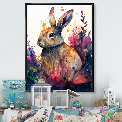 «Cute Rabbit Floral Art II», peinture sur toile
