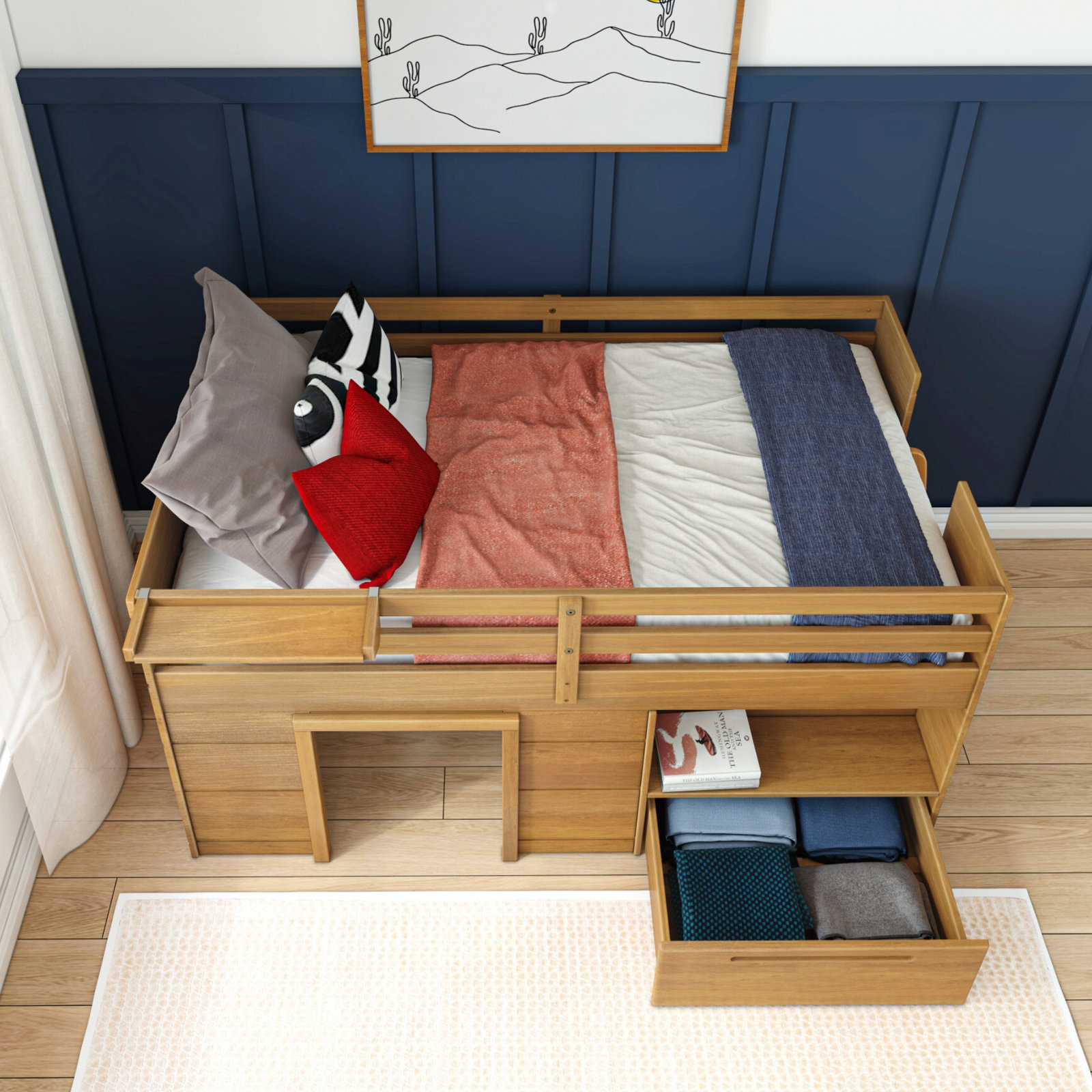 Purdy Hill Kids Twin Loft Bed with Drawers, Pecan