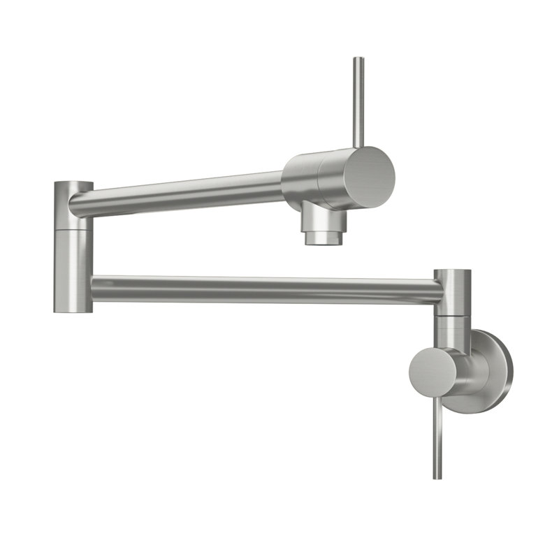 Brushed Nickel Wall Mounted Pot Filler Faucet, Single Hole Installation, Two Handles, 360 Rotatable, Foldable Arm For Kitchen Filling And Space Saving Mount, Nickel, Rotation, Design To Save
